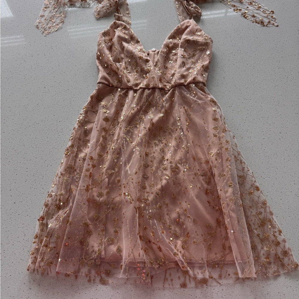 Lucy in the sky gold champagne color dress size xs